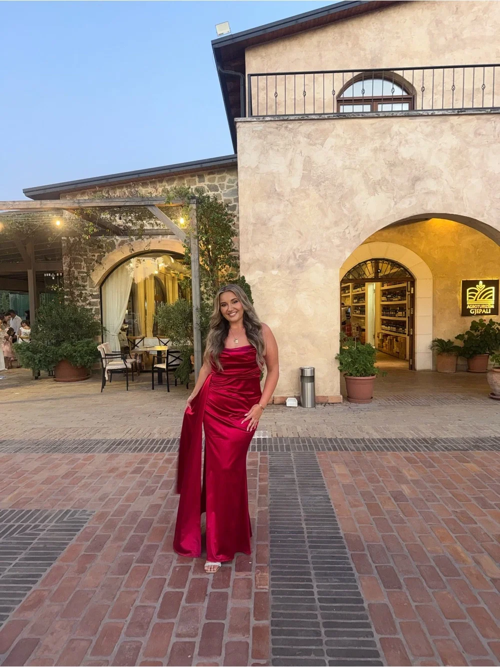Elegant Satin Cowl Neck Evening Gown - Red